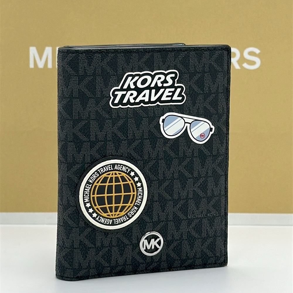Michael Kors Black Passport Cover with Patches